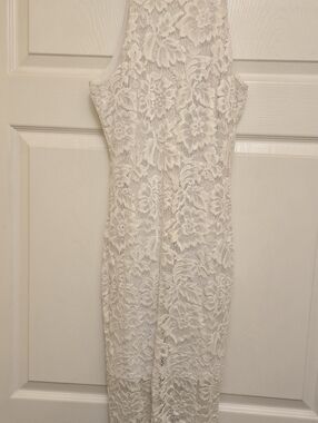 White Lace Sleeveless Sheath Dress L